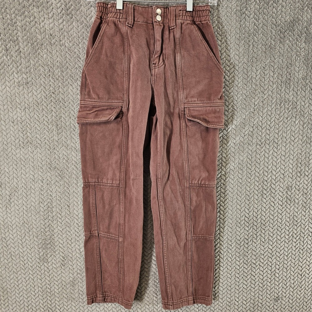 PacSun Womens Elastic Waist Cargo Pants Mauve Brown High Rise Denim XS